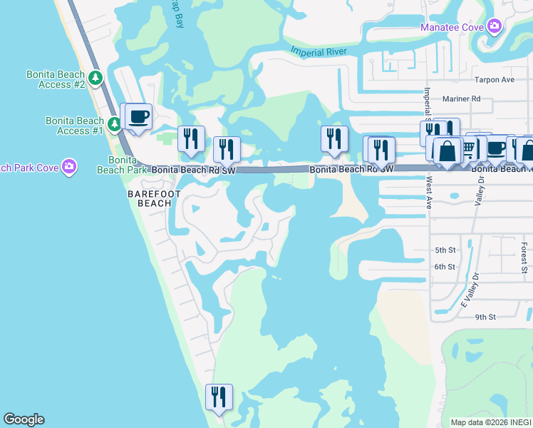 map of restaurants, bars, coffee shops, grocery stores, and more near 54 Southport Cove in Bonita Springs