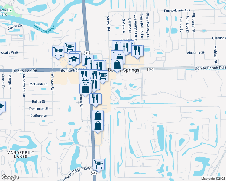map of restaurants, bars, coffee shops, grocery stores, and more near 8981 Palmas Grandes Boulevard in Bonita Springs