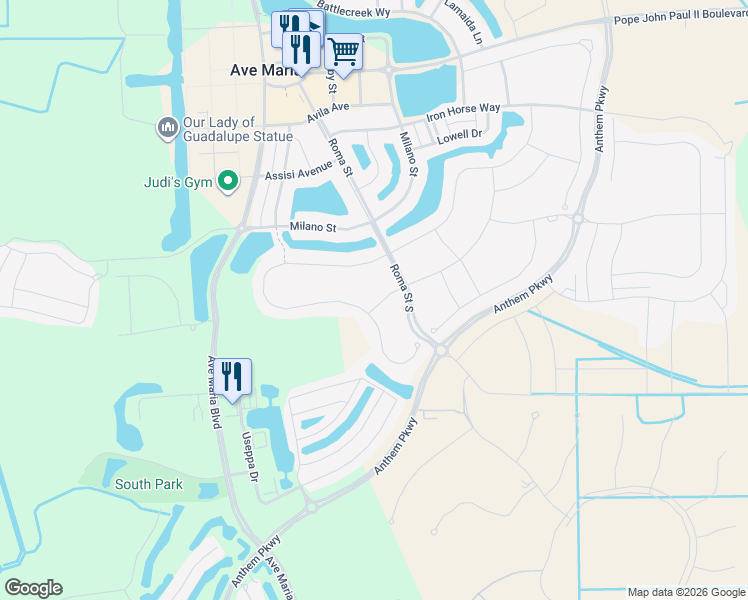 map of restaurants, bars, coffee shops, grocery stores, and more near 5273 Messina Street in Ave Maria