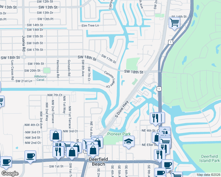 map of restaurants, bars, coffee shops, grocery stores, and more near 2200 Southwest 6th Court in Boca Raton