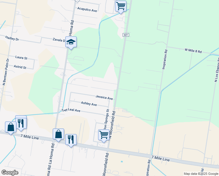 map of restaurants, bars, coffee shops, grocery stores, and more near 2412 Sunset Boulevard in Mission