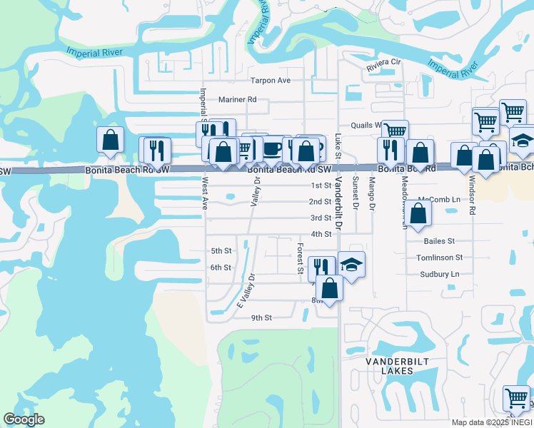 map of restaurants, bars, coffee shops, grocery stores, and more near 85 3rd Street in Bonita Springs