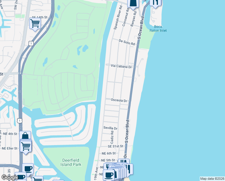 map of restaurants, bars, coffee shops, grocery stores, and more near 2201 Cocoanut Road in Boca Raton