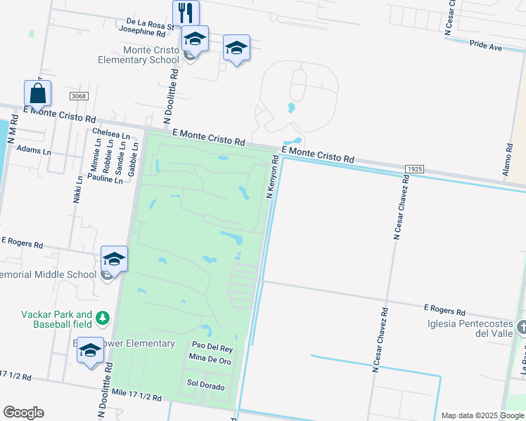 map of restaurants, bars, coffee shops, grocery stores, and more near 3117 North Kenyon Road in Edinburg