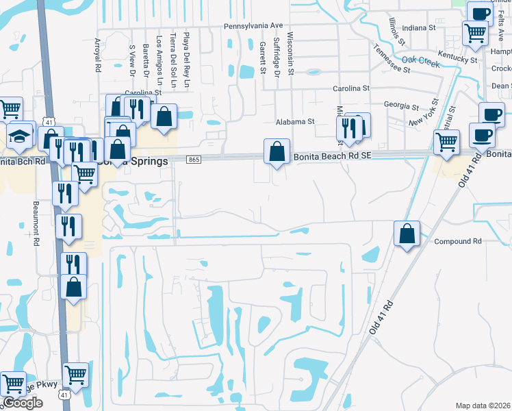 map of restaurants, bars, coffee shops, grocery stores, and more near 28110 Tamberine Court in Bonita Springs