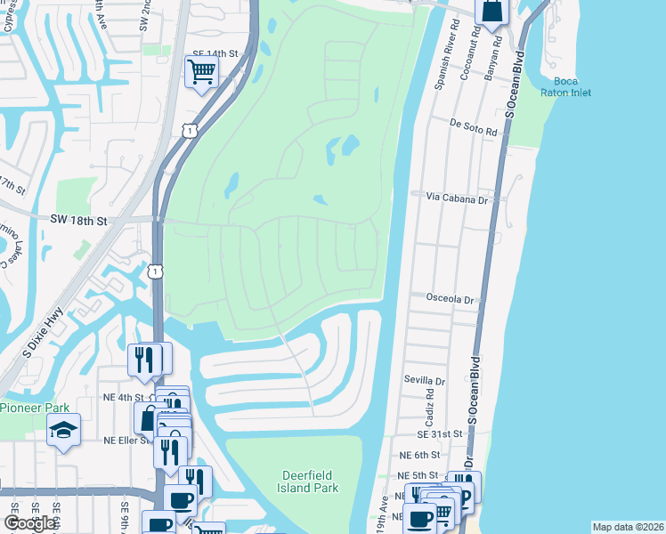 map of restaurants, bars, coffee shops, grocery stores, and more near 2398 Areca Palm Road in Boca Raton