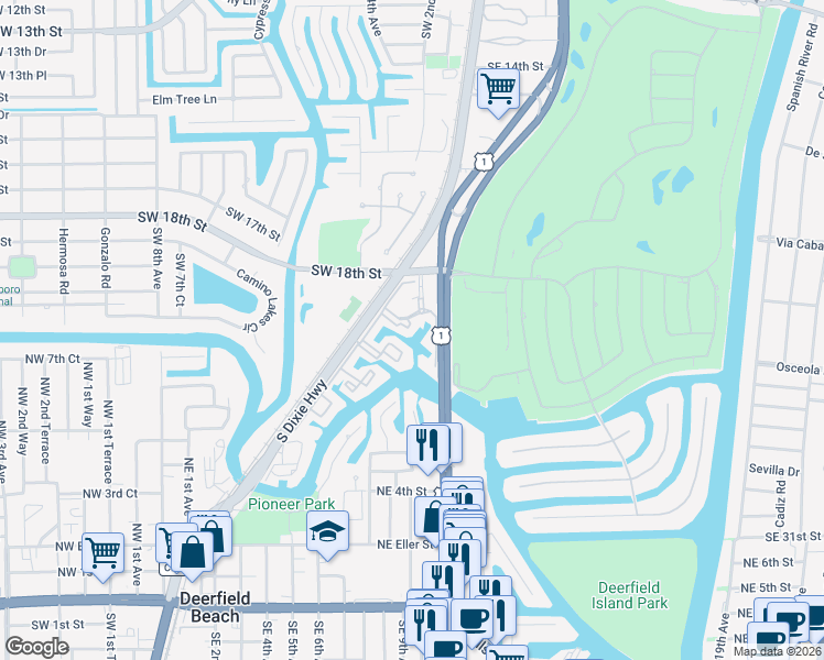 map of restaurants, bars, coffee shops, grocery stores, and more near 2 Royal Palm Way in Boca Raton