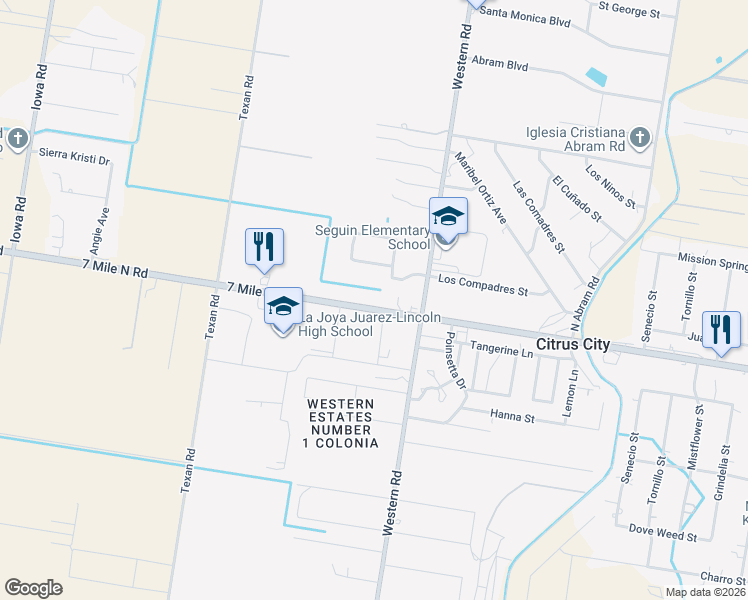 map of restaurants, bars, coffee shops, grocery stores, and more near 7552 West Mile 7 Road in Mission
