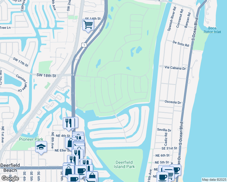 map of restaurants, bars, coffee shops, grocery stores, and more near 2299 Acorn Palm Road in Boca Raton