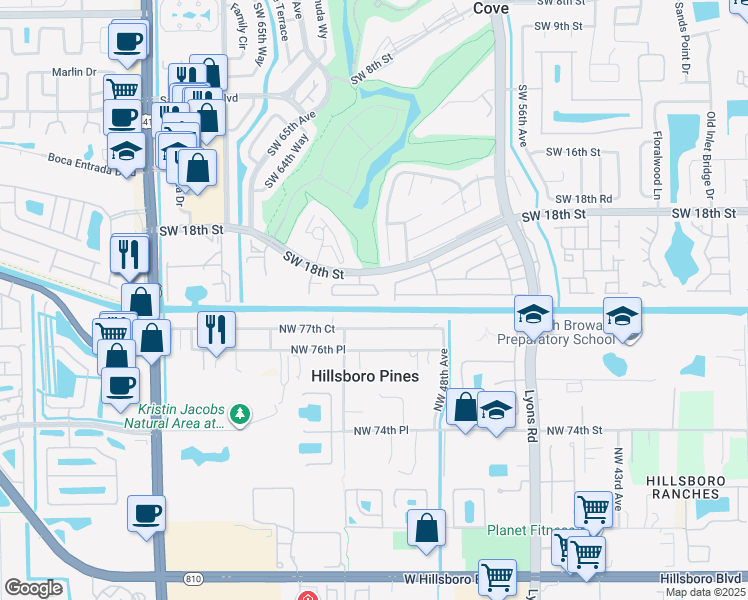map of restaurants, bars, coffee shops, grocery stores, and more near 23337D Southwest 61st Avenue in Boca Raton