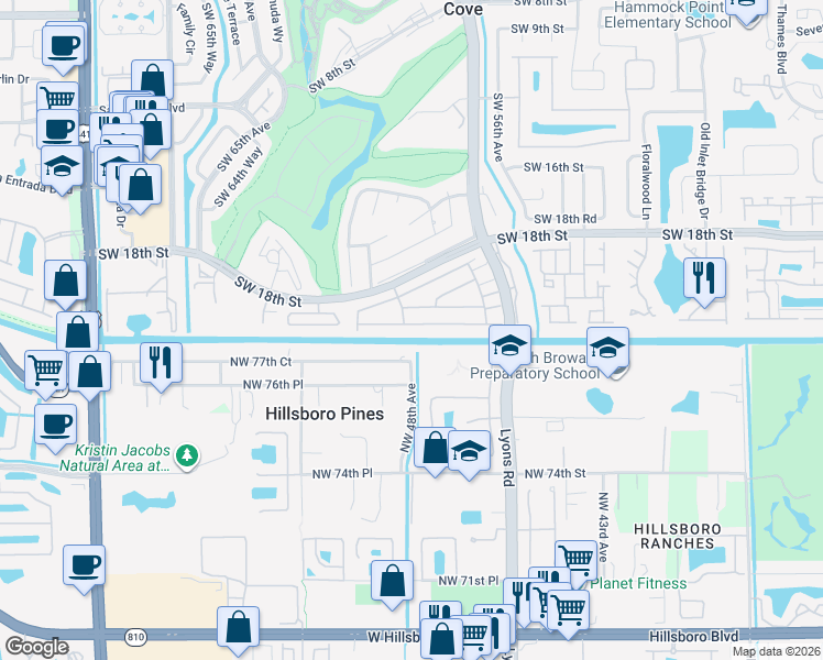 map of restaurants, bars, coffee shops, grocery stores, and more near 9142B Southwest 22nd Street in Boca Raton