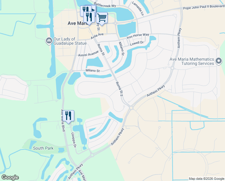 map of restaurants, bars, coffee shops, grocery stores, and more near 5273 Messina Street in Ave Maria