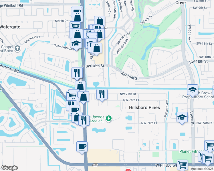 map of restaurants, bars, coffee shops, grocery stores, and more near 1028 Sandalfoot South in Boca Raton