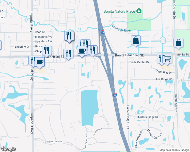 map of restaurants, bars, coffee shops, grocery stores, and more near 28270 Quails Nest Lane in Bonita Springs