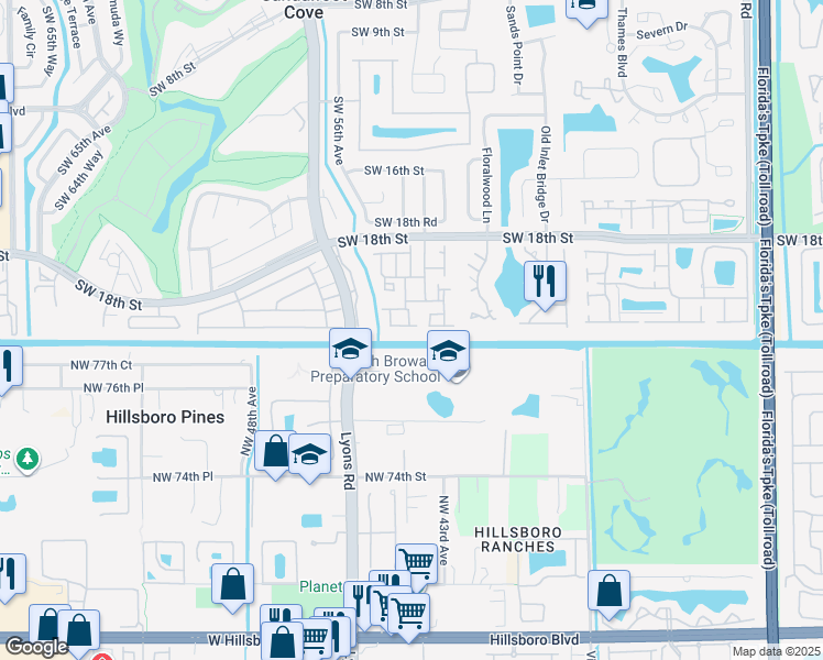map of restaurants, bars, coffee shops, grocery stores, and more near 8904 Southwest 22nd Street in Boca Raton
