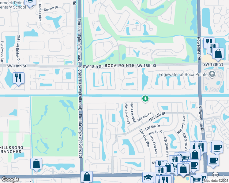 map of restaurants, bars, coffee shops, grocery stores, and more near 7760 Travelers Tree Drive in Boca Raton