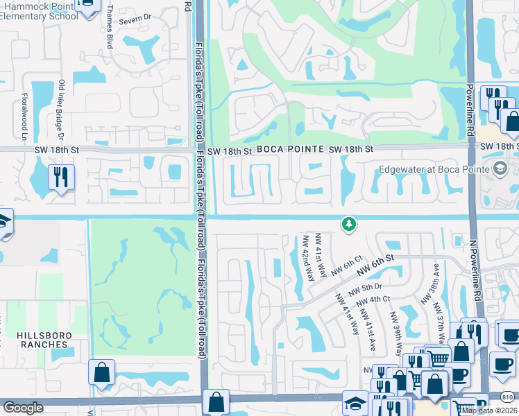 map of restaurants, bars, coffee shops, grocery stores, and more near 7760 Travelers Tree Drive in Boca Raton