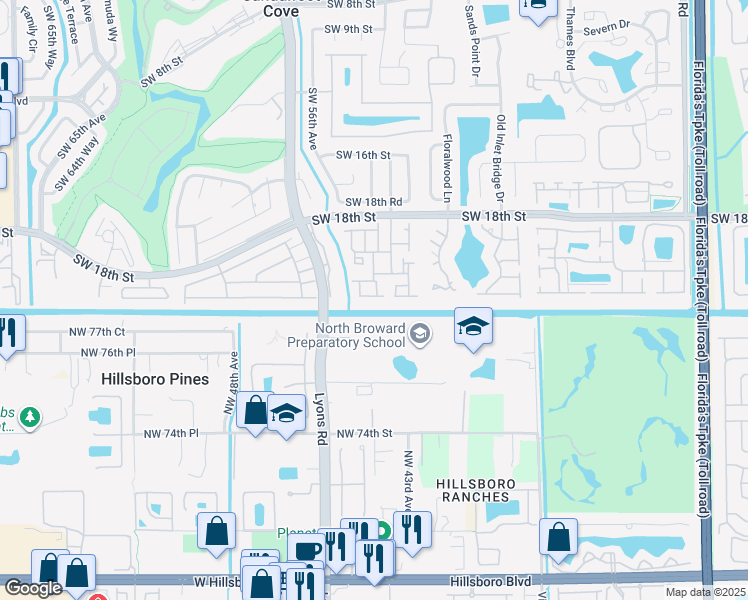 map of restaurants, bars, coffee shops, grocery stores, and more near 8904 Southwest 22nd Street in Boca Raton