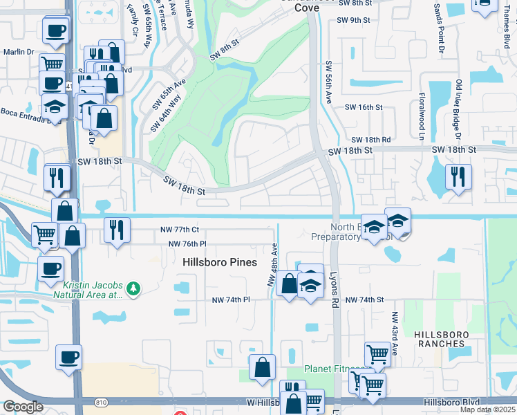 map of restaurants, bars, coffee shops, grocery stores, and more near 9160e Southwest 22nd Street in Boca Raton