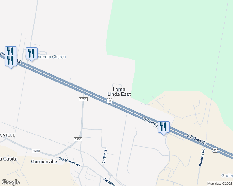 map of restaurants, bars, coffee shops, grocery stores, and more near 58 Loma Linda Avenue in Rio Grande City
