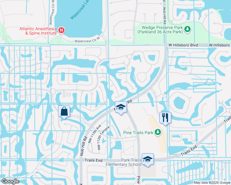 map of restaurants, bars, coffee shops, grocery stores, and more near 7896 Northwest 110th Drive in Parkland