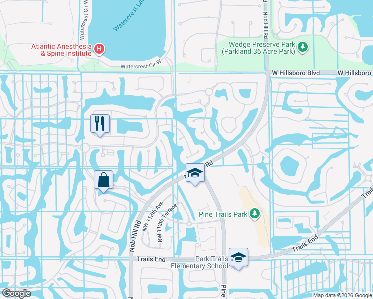map of restaurants, bars, coffee shops, grocery stores, and more near 11080 Northwest 78th Place in Parkland