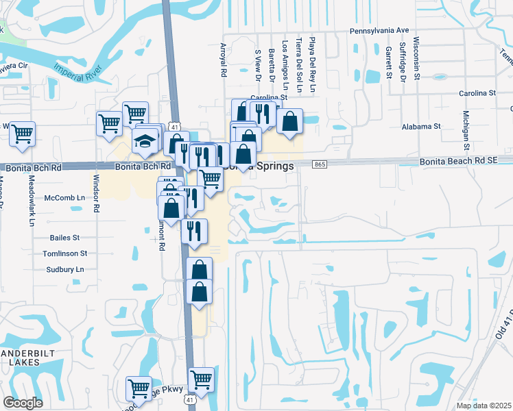 map of restaurants, bars, coffee shops, grocery stores, and more near 9061 Las Maderas Drive in Bonita Springs