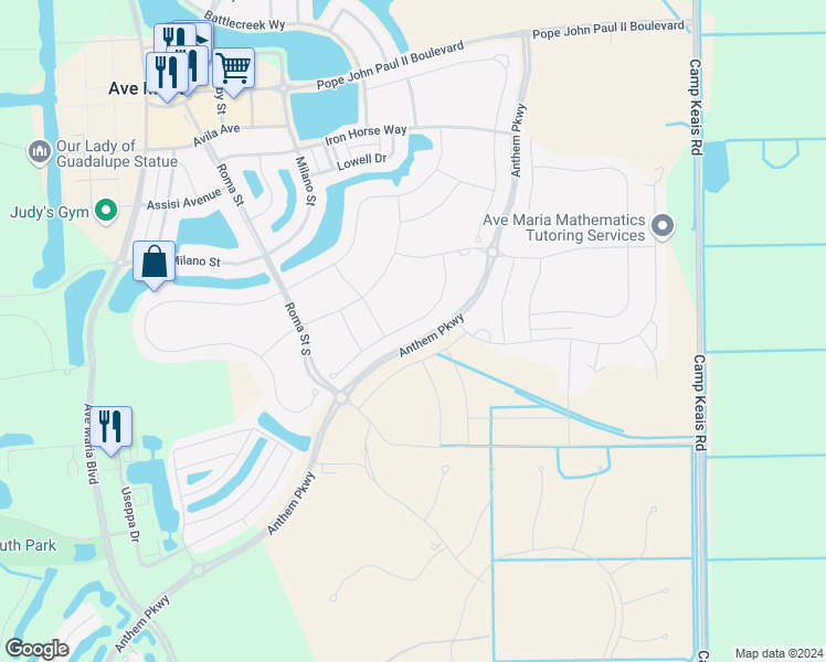 map of restaurants, bars, coffee shops, grocery stores, and more near 5146 Monza Court in Ave Maria