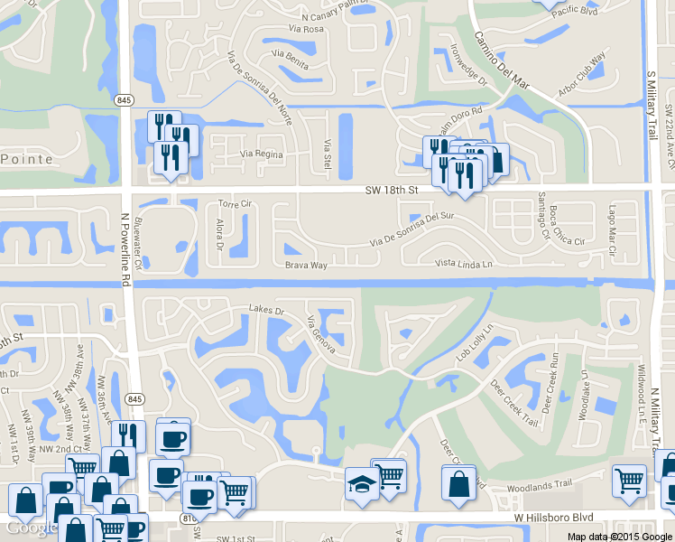 map of restaurants, bars, coffee shops, grocery stores, and more near 6314 Brava Way in Boca Raton