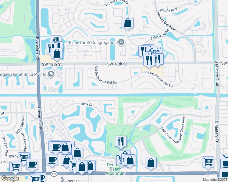 map of restaurants, bars, coffee shops, grocery stores, and more near 6314 Brava Way in Boca Raton