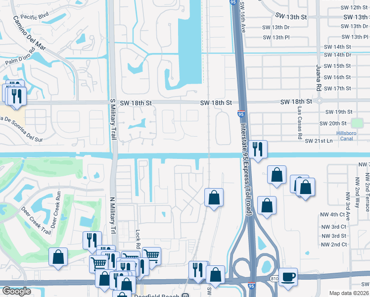 map of restaurants, bars, coffee shops, grocery stores, and more near 23399 Rio Del Mar Drive in Boca Raton