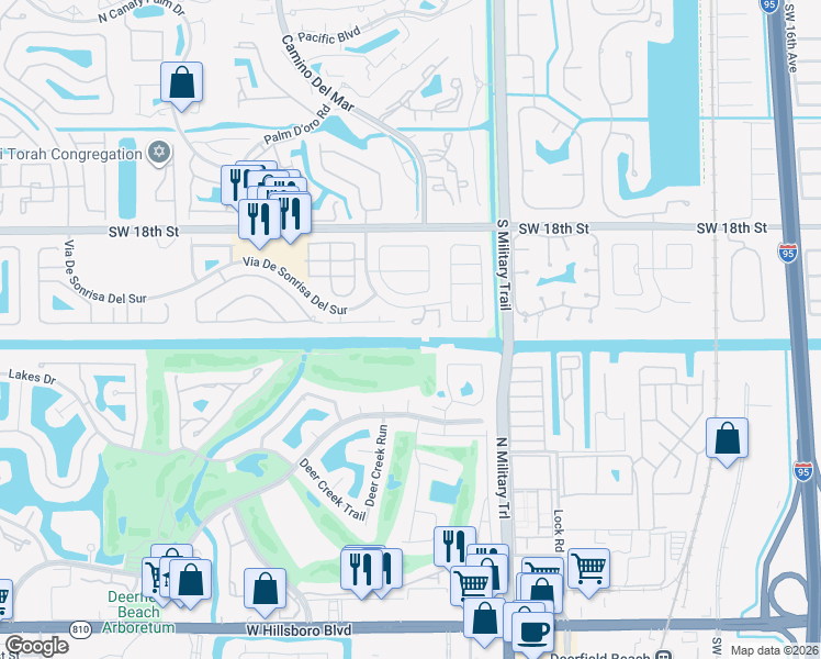 map of restaurants, bars, coffee shops, grocery stores, and more near 5680 Santiago Circle in Boca Raton