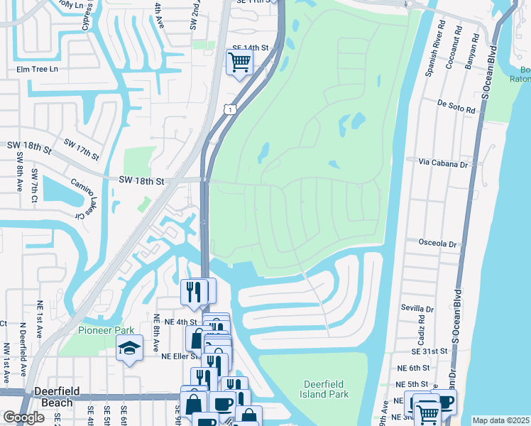 map of restaurants, bars, coffee shops, grocery stores, and more near 2280 West Silver Palm Road in Boca Raton
