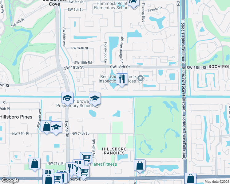 map of restaurants, bars, coffee shops, grocery stores, and more near 8658 Kimble Way in Boca Raton