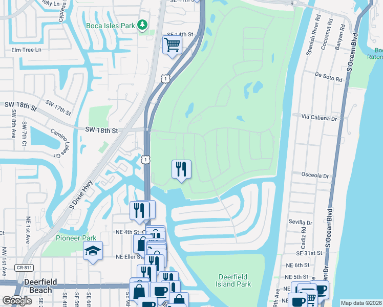 map of restaurants, bars, coffee shops, grocery stores, and more near 2280 West Silver Palm Road in Boca Raton
