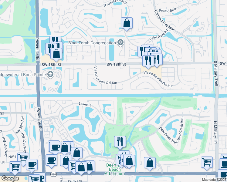 map of restaurants, bars, coffee shops, grocery stores, and more near 6314 Brava Way in Boca Raton