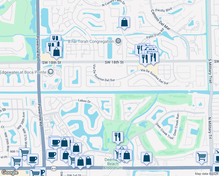 map of restaurants, bars, coffee shops, grocery stores, and more near 6314 Brava Way in Boca Raton