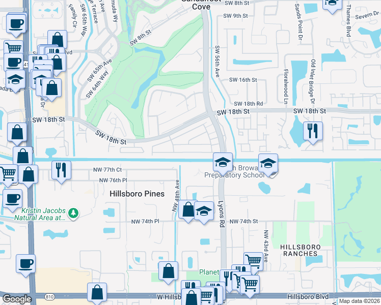 map of restaurants, bars, coffee shops, grocery stores, and more near 9142B Southwest 22nd Street in Boca Raton
