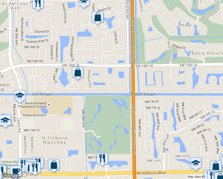 map of restaurants, bars, coffee shops, grocery stores, and more near 8316 Huntsman Place in Boca Raton