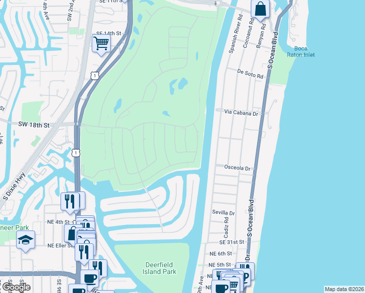 map of restaurants, bars, coffee shops, grocery stores, and more near 2398 Areca Palm Road in Boca Raton