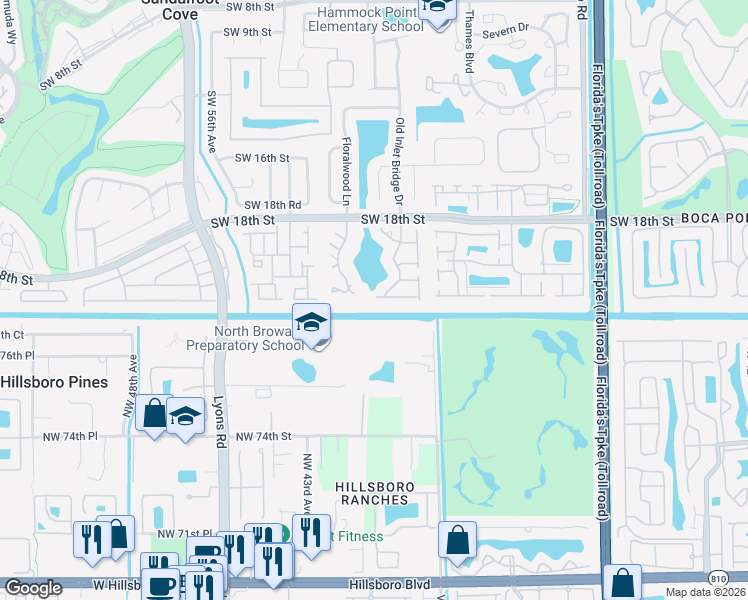 map of restaurants, bars, coffee shops, grocery stores, and more near 8658 Kimble Way in Boca Raton