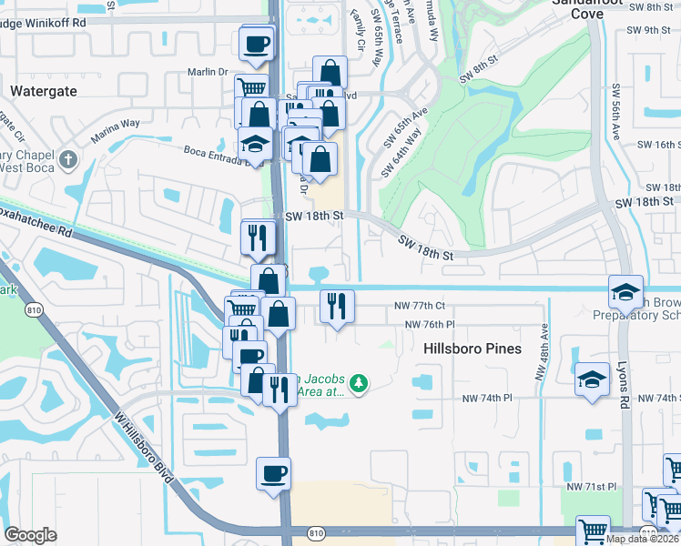 map of restaurants, bars, coffee shops, grocery stores, and more near 5531 Northwest 77th Court in Pompano Beach