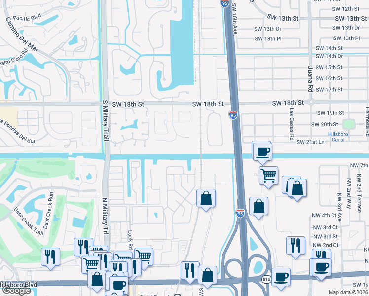 map of restaurants, bars, coffee shops, grocery stores, and more near 5095 Heatherhill Lane in Boca Raton