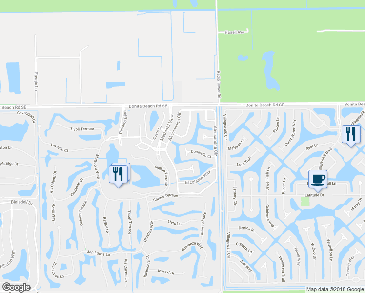 map of restaurants, bars, coffee shops, grocery stores, and more near 14720 Donatello Court in Bonita Springs