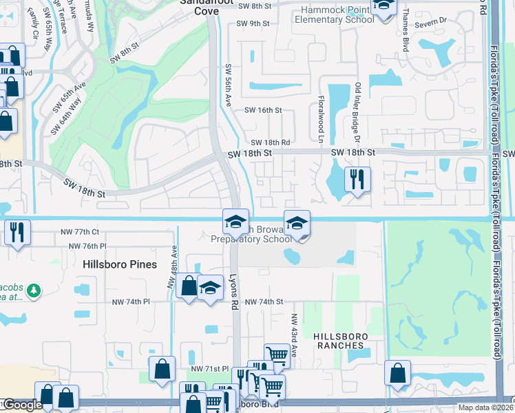 map of restaurants, bars, coffee shops, grocery stores, and more near 23451 Southwest 55th Avenue in Boca Raton