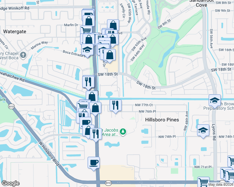 map of restaurants, bars, coffee shops, grocery stores, and more near 5531 Northwest 77th Court in Pompano Beach