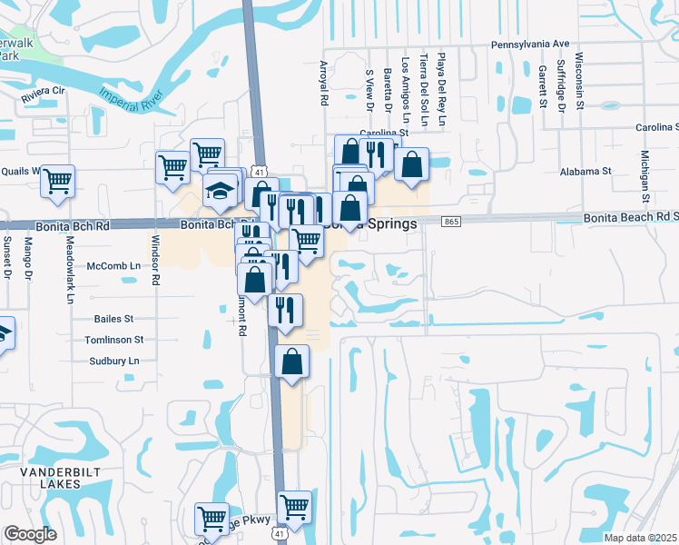 map of restaurants, bars, coffee shops, grocery stores, and more near 8981 Palmas Grandes Boulevard in Bonita Springs