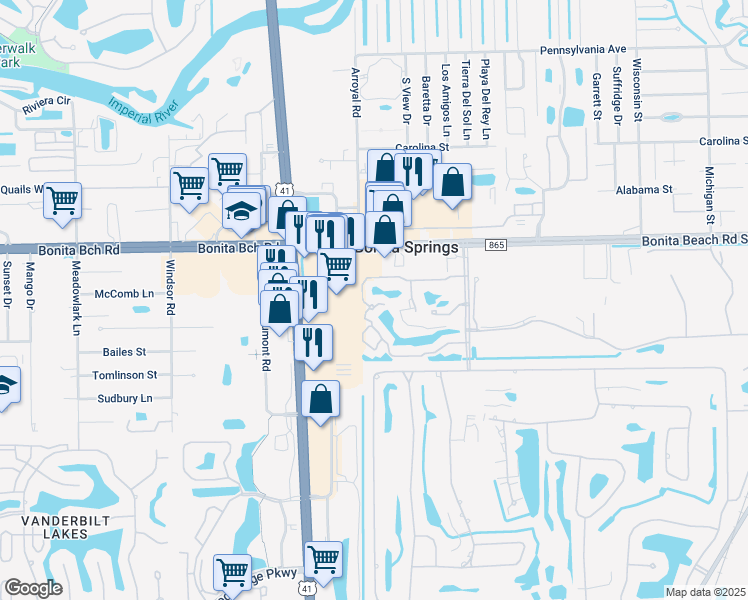 map of restaurants, bars, coffee shops, grocery stores, and more near 8981 Palmas Grandes Boulevard in Bonita Springs