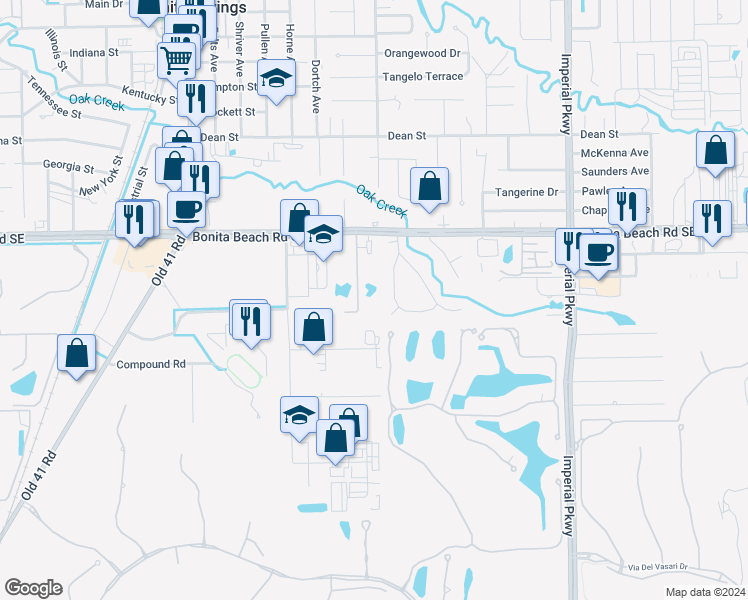 map of restaurants, bars, coffee shops, grocery stores, and more near 28220 Pine Haven Way in Bonita Springs
