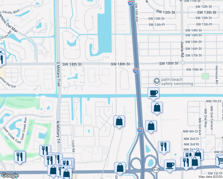 map of restaurants, bars, coffee shops, grocery stores, and more near 5016 Heatherhill Lane in Boca Raton